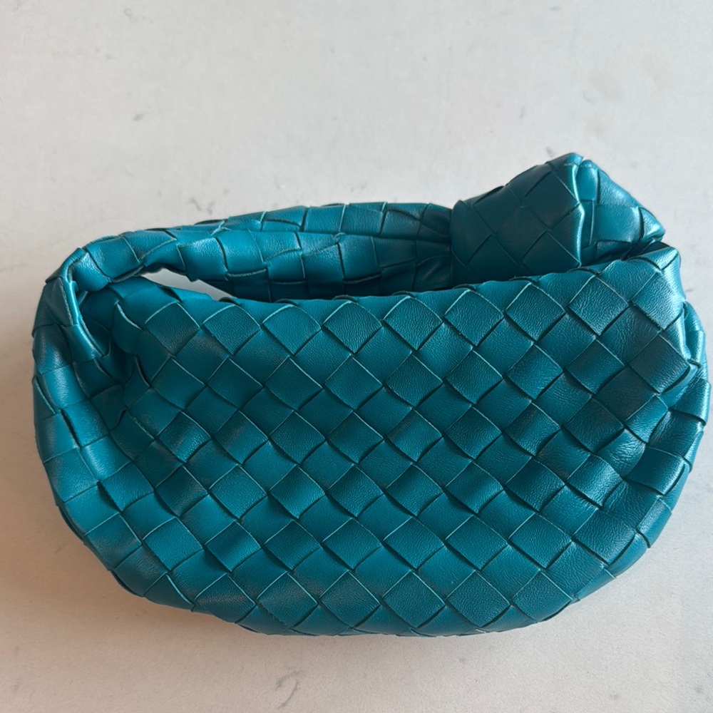 Bottega Veneta Mini Jodie Bag Blue Intrecciato Woven Leather Knotted – Like New